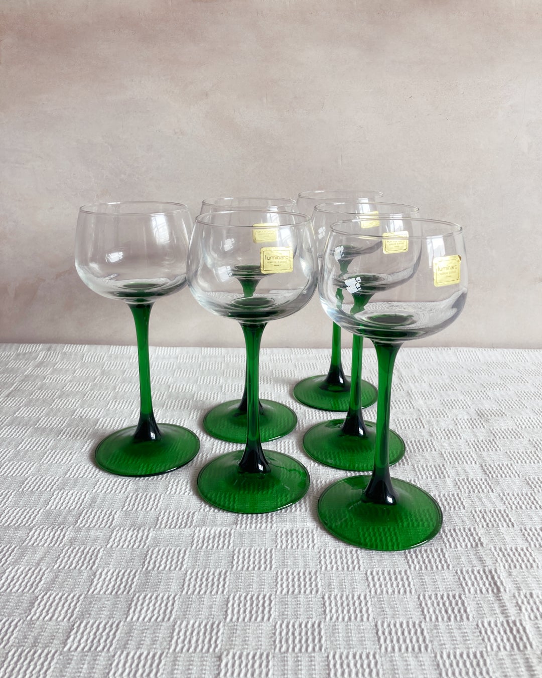 Vintage Luminarc France Green Long Stem Wine Glasses (Pair) | Lawson &  Horsley